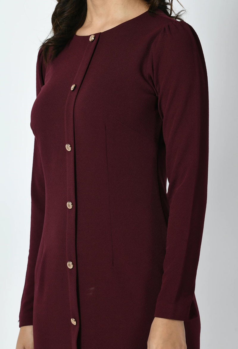 Exude Wine Button-Down Midi Sheath Dress for Women - Image 3