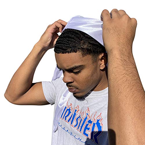 Veeta Superior Silk Durag - Smooth Silk Durag for Men & Women, Long Double Wide Straps, Outside Seam Triple Stitch Du Rag (Ghost White) - Image 5