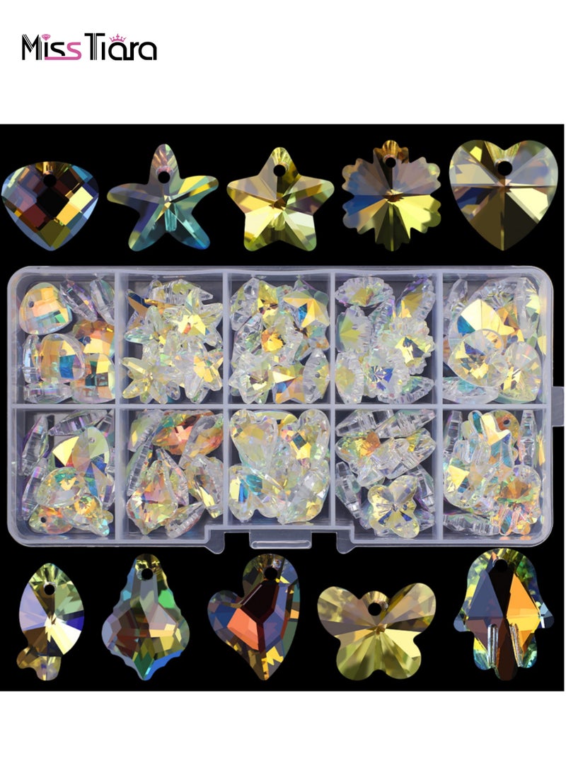 MissTiara 100pcs 10 types of Crystal Glass pendant Kit For Jewelry Bracelet Necklace And Art Craft  Include Butterfly Seashell starfish Ice flower etc.  - Image 1
