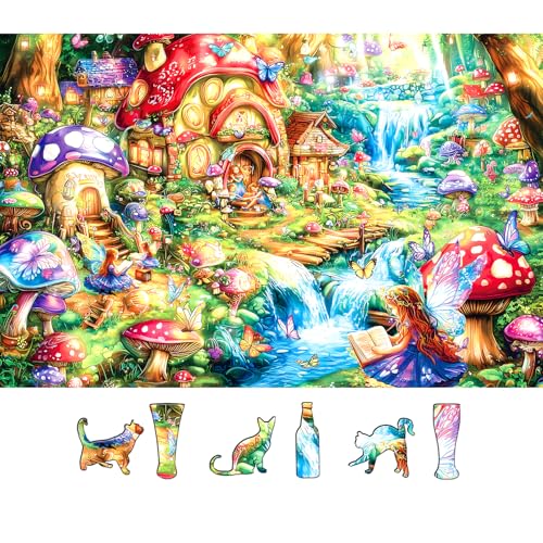 Blueforest Dreamy Mushroom Valley 500 Piece Puzzle for Adults Fun Puzzles for Adults 500 Pieces with HD Print Poster 23 X 15 Dust Free for Gifts Halloween Christmas Family Games Lovers - Image 1