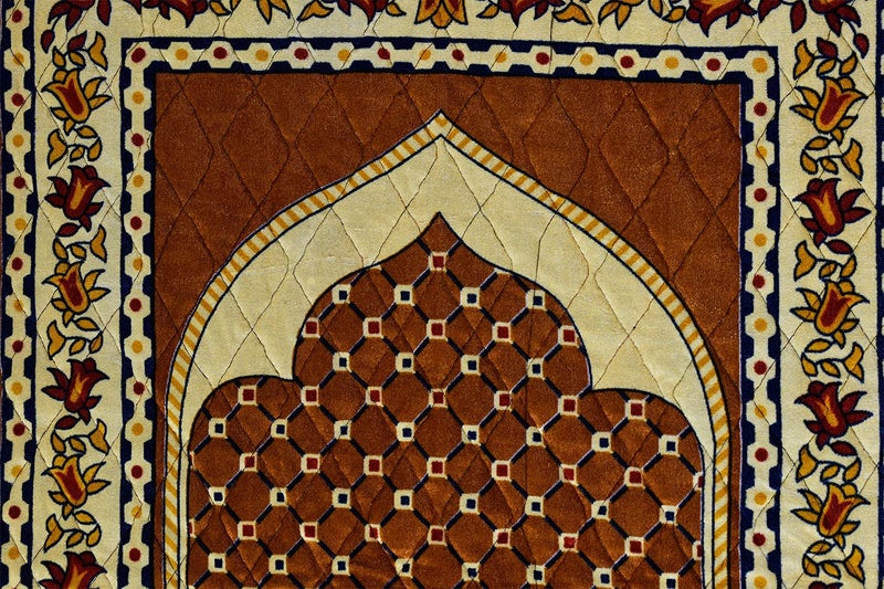 Dulhan CrossStiched Velvet Janamaz Thick Anti Skid Soft and Comfortable Big Prayer Mat Golden 4 x 2 Feet Dulhan - Image 3