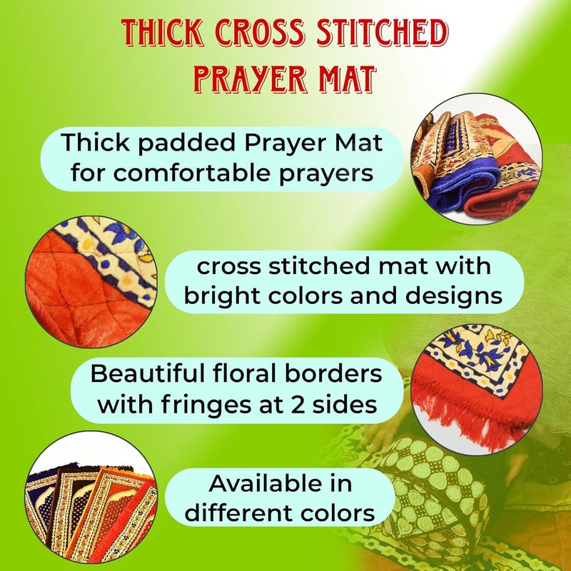 Dulhan CrossStiched Velvet Janamaz Thick Anti Skid Soft and Comfortable Big Prayer Mat Golden 4 x 2 Feet Dulhan - Image 4