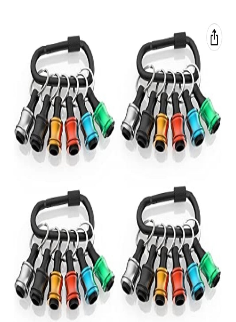 Katerk 1/4inch Hex Shank Aluminum Alloy Screwdriver Bits Holder Extension Bar Drill Screw Adapter Change Keychain Portable（24PC color with black carabiner） - Image 1