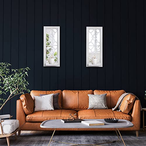 ZEXUIRU Wood Wall Sconce Candle Holder Set 2, Rustic Wall-Mount Candle Holders, Farmhouse Hanging Wall Décor, Carved Wood Frame, Mirrored Candle Holder (Distressed White) - Image 5