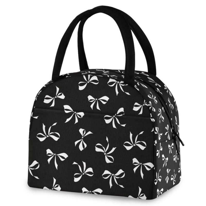 Wamika Bowknot Lunch Bag For Women Men Black Bow Insulated Womens Lunch Bag For Work Lunch Box for Girls Boys Reusable Lunch Tote Bag for Picnic Travel School