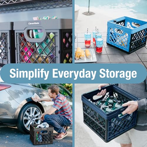 CleverMade Collapsible Milk Crate, Stone, 3PK - 25L (6 Gal) Stackable Storage Bins, Holds 50lbs Per Bin - Clevercrates are Heavy Duty, Plastic Collapsible Storage Crate for Multi Purposes - Image 3
