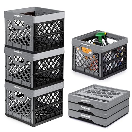 CleverMade Collapsible Milk Crate, Stone, 3PK - 25L (6 Gal) Stackable Storage Bins, Holds 50lbs Per Bin - Clevercrates are Heavy Duty, Plastic Collapsible Storage Crate for Multi Purposes - Image 1