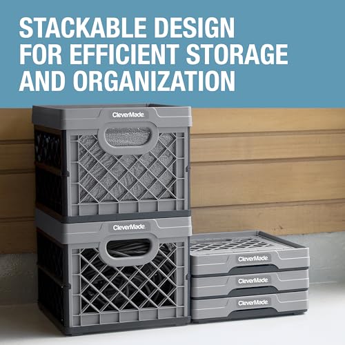 CleverMade Collapsible Milk Crate, Stone, 3PK - 25L (6 Gal) Stackable Storage Bins, Holds 50lbs Per Bin - Clevercrates are Heavy Duty, Plastic Collapsible Storage Crate for Multi Purposes - Image 5
