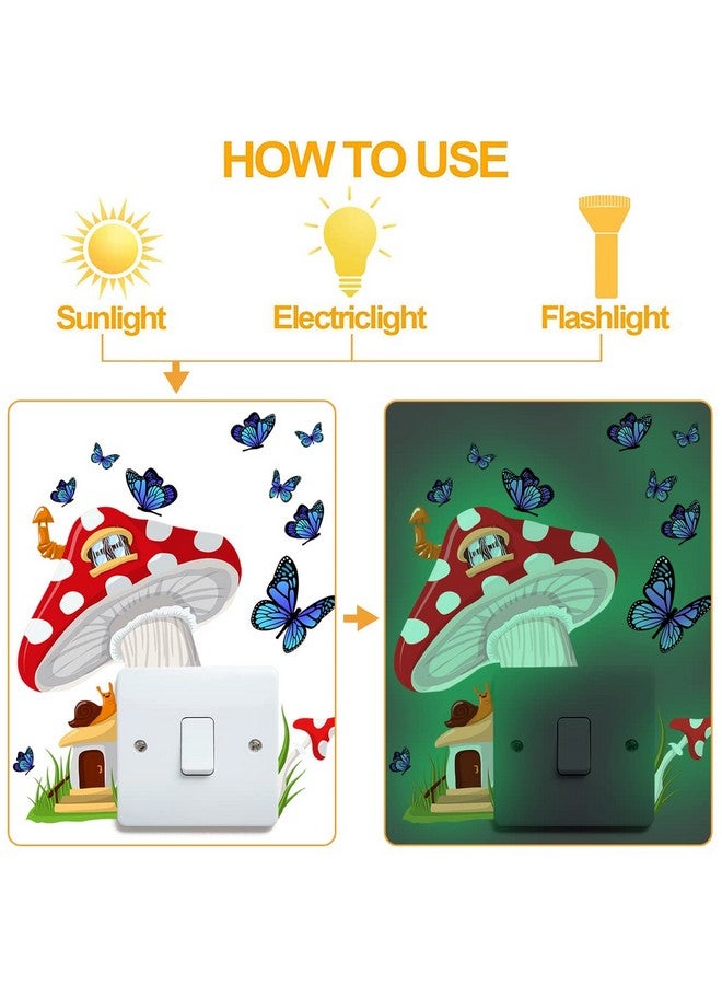 LiveGallery Glow in The Dark Big Mushroom Wall Sticker Luminous Snail House Wall Decals Grass Blue Butterfly Light Switch Stickers for Girls Bedroom Nursery Living Room Bathroom Playroom Ceiling Decor Kids Gift - Image 3