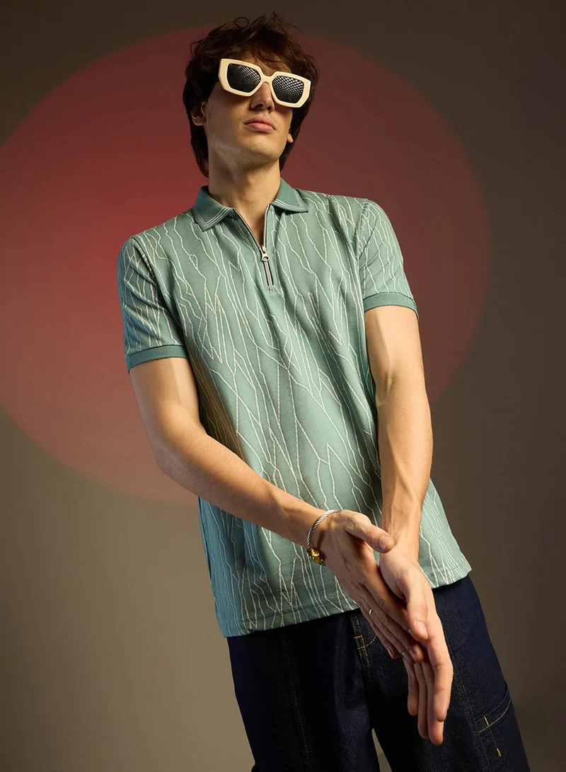 كامبوس سوترا تيشيرت رجالي أخضر بحري ببطانة مشقوقة