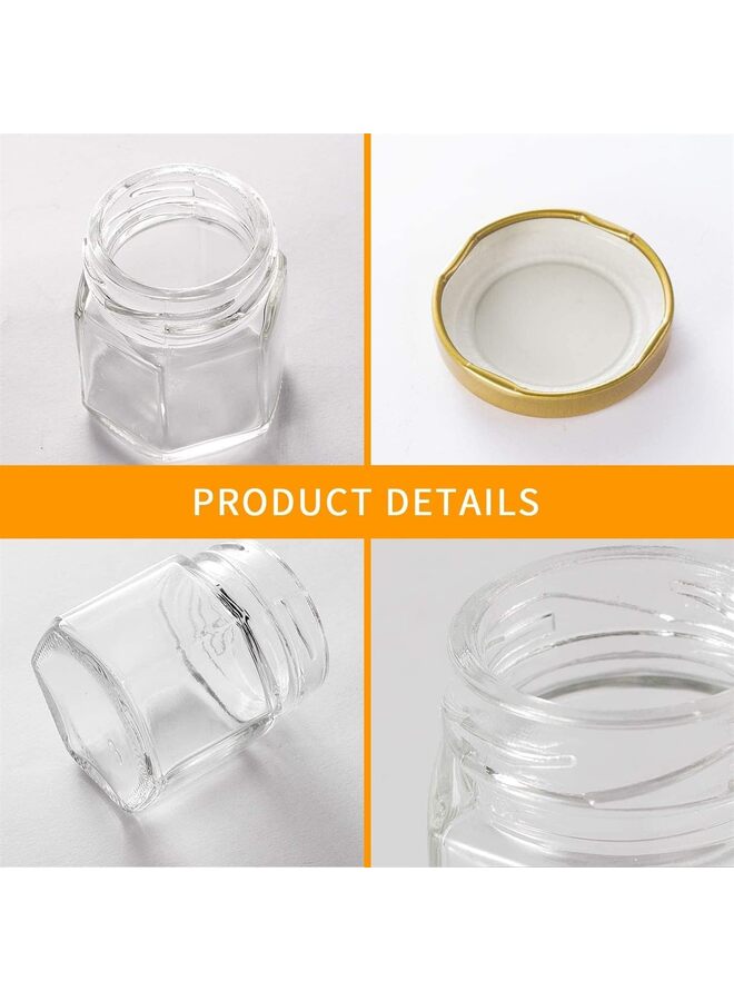 عبوة من 30 برطمان عسل زجاجي صغير سعة 1.5 أونصة، برطمانات عسل سداسية صغيرة مع مغرفة خشبية وغطاء ذهبي وقلادات نحل وأكياس هدايا ذهبية وحبل لحفلات الاستحمام وحفلات الزفاف - Image 2