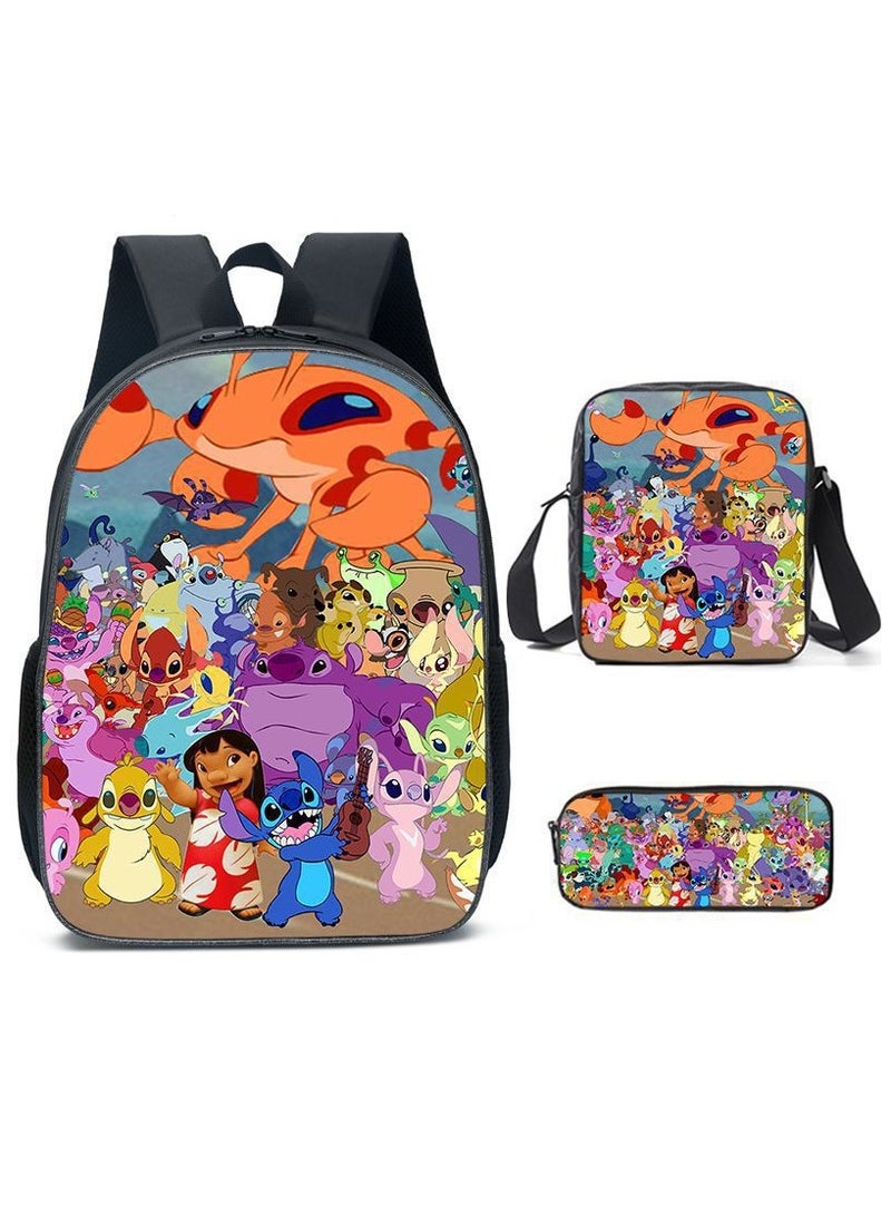 ستيتش حقيبة ظهر من ستيتش مكونة من ثلاث قطع لطلاب المدارس الابتدائية والثانوية 29*42*16 سم