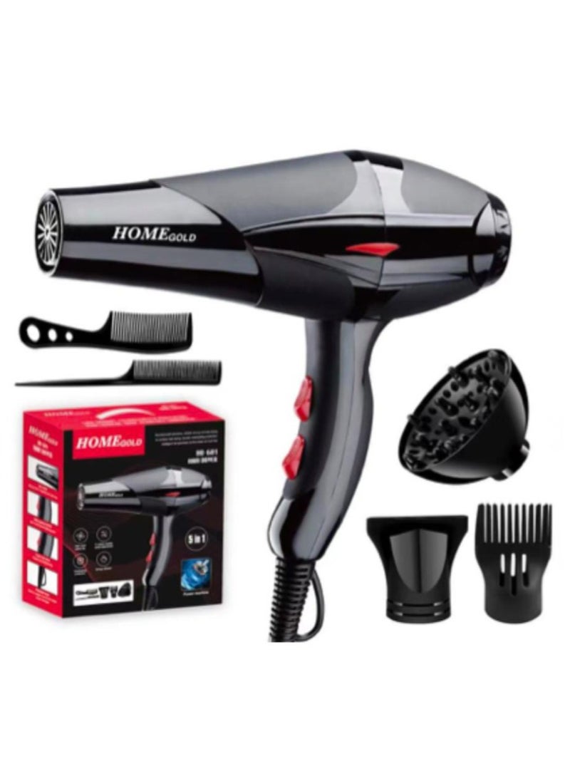 Generic Home Gold HG-681 4000W 5 in 1 Blue Illuminated Hair Dryer 