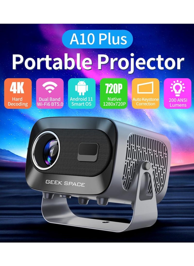 المهوس الفضاء جهاز عرض GEEK SPACE مزود بخاصية WiFi وBluetooth، جهاز عرض ذكي محمول بدقة 4K Full HD، يدعم تصحيح الانحراف بزاوية ±30°، جهاز عرض عالي الدقة للاستخدام الخارجي والداخلي A10 Plus  - Image 1