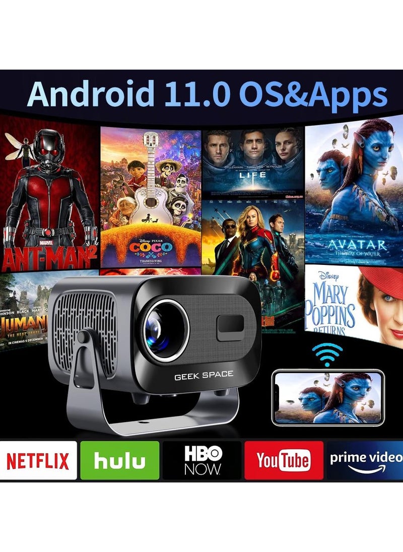 المهوس الفضاء جهاز عرض GEEK SPACE مزود بخاصية WiFi وBluetooth، جهاز عرض ذكي محمول بدقة 4K Full HD، يدعم تصحيح الانحراف بزاوية ±30°، جهاز عرض عالي الدقة للاستخدام الخارجي والداخلي A10 Plus  - Image 2