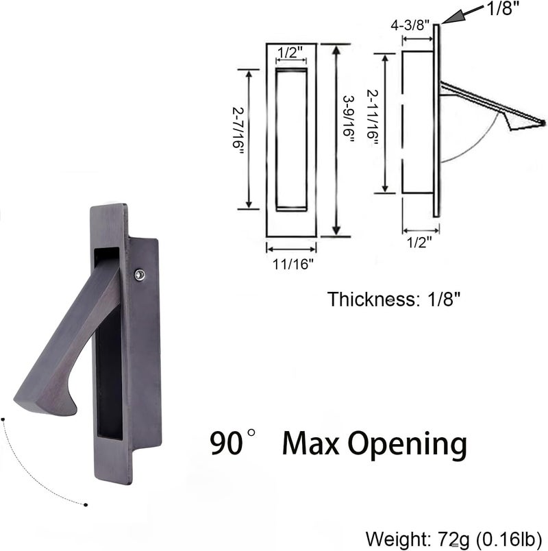 Dontay Pocket Door Pull Handle, Edge Pull, Professional Stainless Steel 304, Flush Mount Door Pull for Pocket Sliding Door (Gun Grey, 2) - Image 5