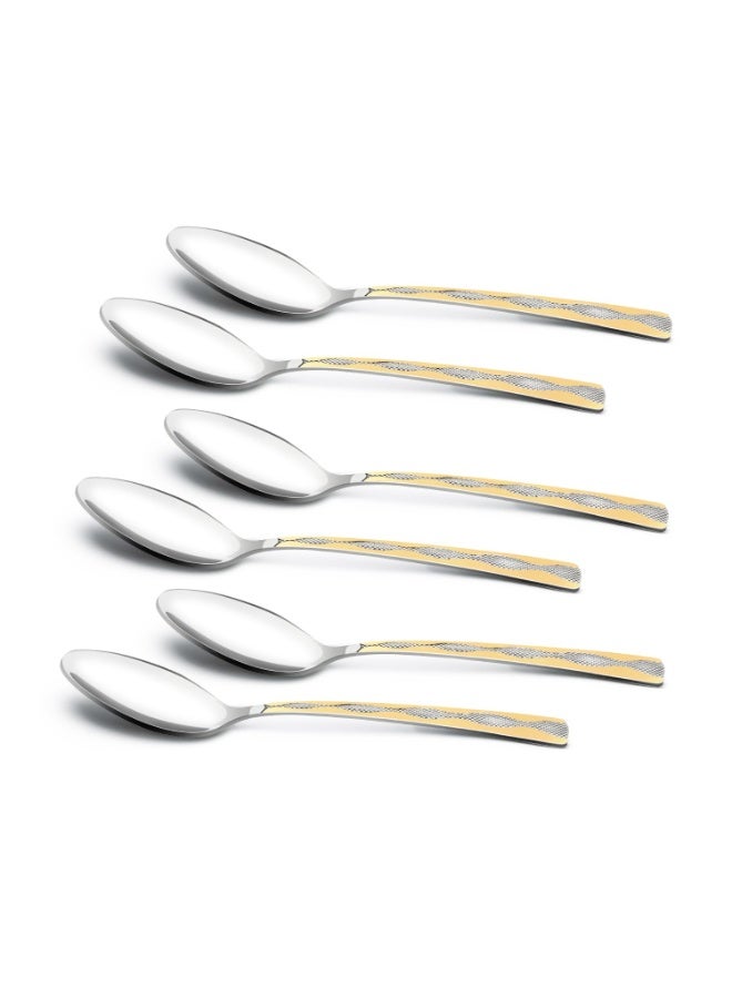 BERGNER مجموعة ملاعق الأطفال من بيرجنر BE Essentials توسك 6 قطع من الفولاذ المقاوم للصدأ، ملعقة بطول 15.7 سم، مطلية بالذهب عيار 24 قيراط، ملاعق أطفال فاخرة، آمنة، سهلة التنظيف، بسماكة 1.8 مم - فضي/ذهبي - Image 3