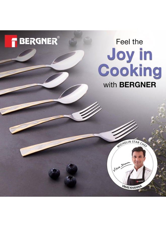 BERGNER مجموعة ملاعق الأطفال من بيرجنر BE Essentials توسك 6 قطع من الفولاذ المقاوم للصدأ، ملعقة بطول 15.7 سم، مطلية بالذهب عيار 24 قيراط، ملاعق أطفال فاخرة، آمنة، سهلة التنظيف، بسماكة 1.8 مم - فضي/ذهبي - Image 2