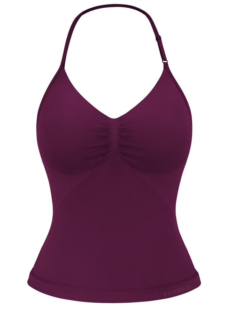 YEOREO SoftHue Impact Longline Strappy Top Women's Halter Workout Tank Tops Backless Gym Longline with Adjustable Strap Black Cherry - Image 1