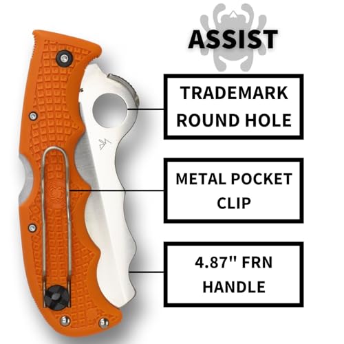 Spyderco سكين سبايدركو أسيست خفيفة الوزن بشفرة فولاذية VG-10 بطول 3.68" ومقبض FRN برتقالي - حافة مركبة، طحن مجوف - C79PSOR - Image 5