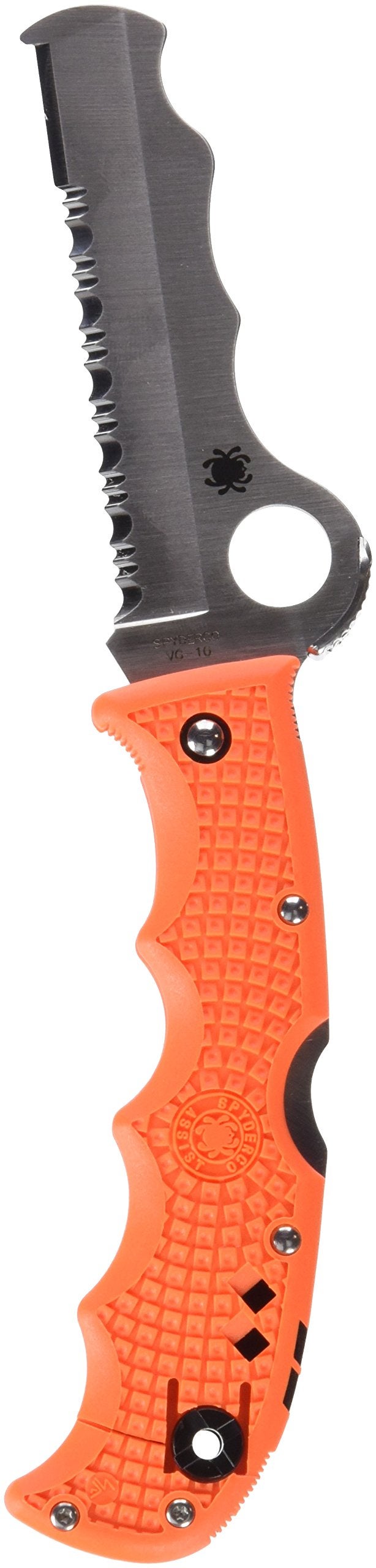 Spyderco سكين سبايدركو أسيست خفيفة الوزن بشفرة فولاذية VG-10 بطول 3.68" ومقبض FRN برتقالي - حافة مركبة، طحن مجوف - C79PSOR - Image 4