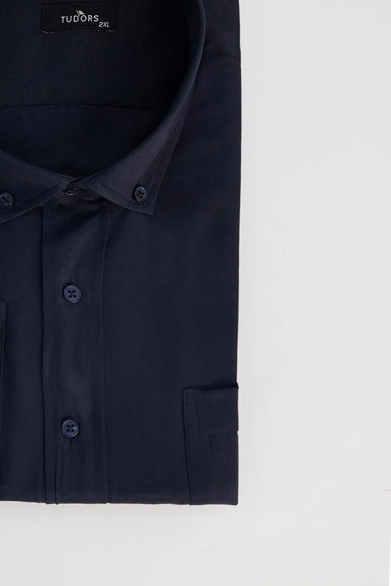 تودورس Men's Big Size Plus Size Cotton Easy Iron Navy Blue Button-Down Collar Shirt