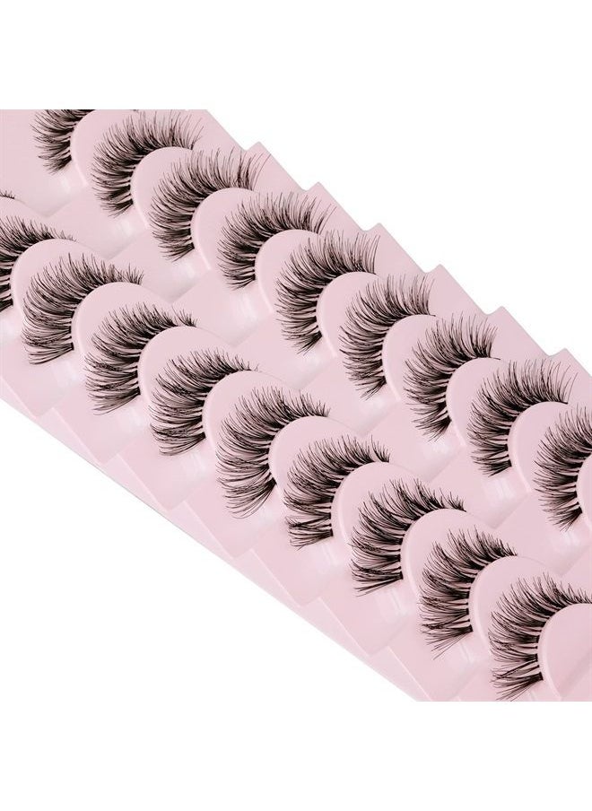 False Eyelashes Cat-Eye Demi-Wispies Knotted by Handmade Faux Mink Lashes Classic Crossed Fake Eyelashes Natural Look (120)