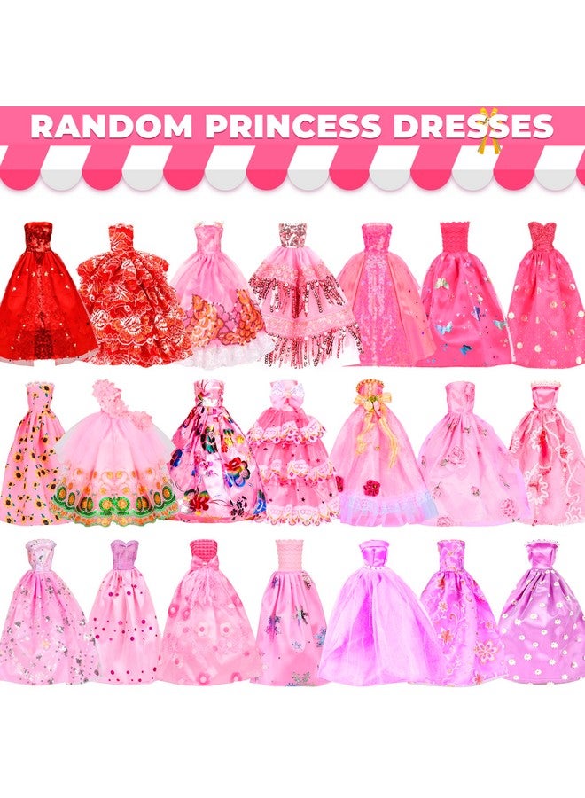 Bymore 70 Pcs Doll Clothes And Accessories Kit, Including 4 Princess Gowns 8 Fashion Dresses 3 Tops 3 Pants 2 Bikini Swimsuits 20 Shoes 10 Hangers 20 Accessories For 11"-12" Dolls - Image 2