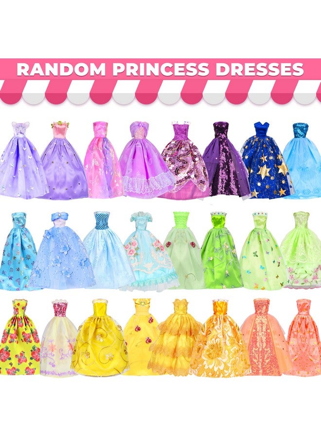 Bymore 70 Pcs Doll Clothes And Accessories Kit, Including 4 Princess Gowns 8 Fashion Dresses 3 Tops 3 Pants 2 Bikini Swimsuits 20 Shoes 10 Hangers 20 Accessories For 11"-12" Dolls - Image 3