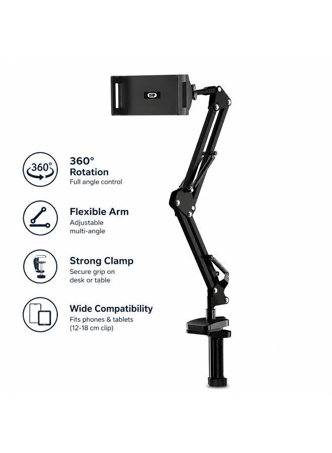 SP ISNUP Adjustable Clamp Phone Stand Arm, 360° Rotating Desk Mount Holder for Mobile & Tablet with Long Flexible Arm - Image 2