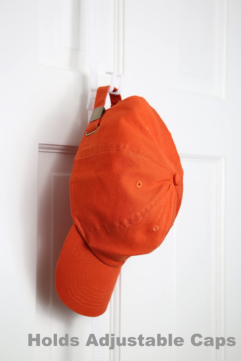 Perfect Curve Hat Organizer Cap Rack FAV | Hat Racks | Hold up to 40 caps | Over Door Organizer for Baseball Hat | Fitted & Adjustable Caps & Visors | Door Slam Proof | 2 Straps | White - Image 3