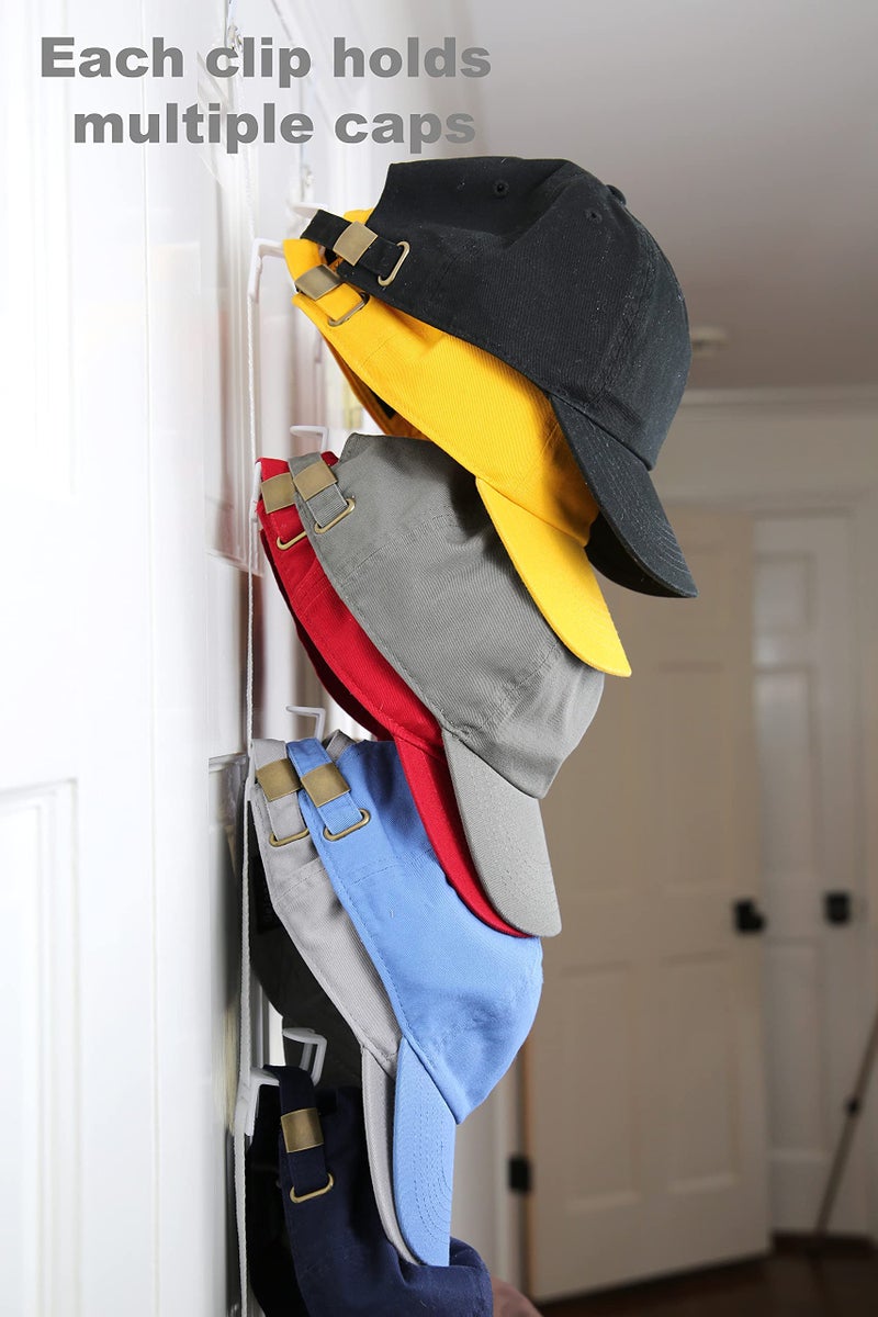 Perfect Curve Hat Organizer Cap Rack FAV | Hat Racks | Hold up to 40 caps | Over Door Organizer for Baseball Hat | Fitted & Adjustable Caps & Visors | Door Slam Proof | 2 Straps | White - Image 2