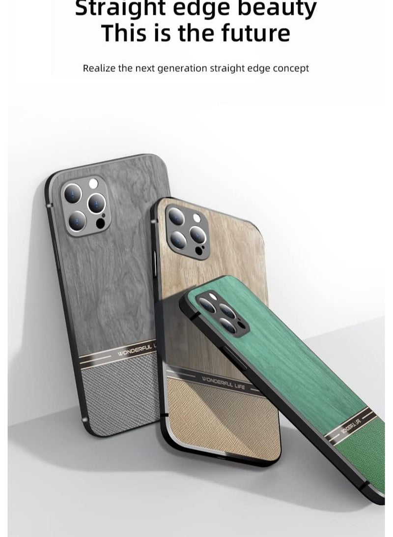 Elmo3ezz Shockproof Wood Grain Skin PU and TPU Shockproof Luxury Phone Case for Poco X4 Pro (Green) - Image 2