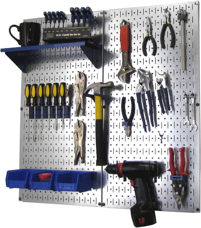 Wall Control Metal Pegboard Organizer Utility Tool Storage and Garage Pegboard Organizer Kit with Metallic Tool Board and Blue Accessories - Image 1