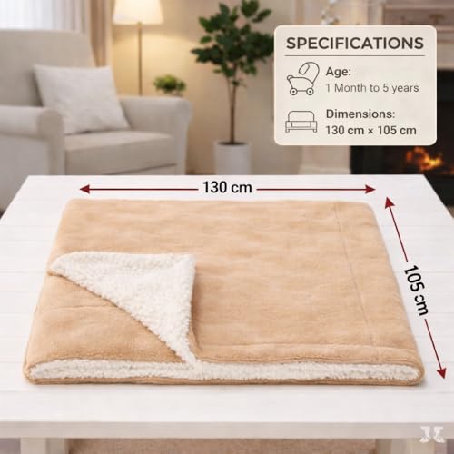 BRANDONN Baby Blanket 130x105 cm – Ultra Soft Dual Layer Sherpa & Flannel, Lightweight Warm Newborn Blanket for Crib, Stroller, Travel & Feeding, Skin-Friendly, 1 Month Till 5 Years (Camel) - Image 4