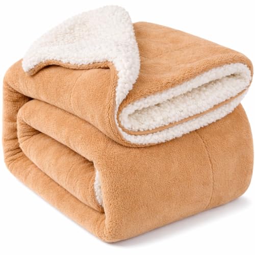 BRANDONN Baby Blanket 130x105 cm – Ultra Soft Dual Layer Sherpa & Flannel, Lightweight Warm Newborn Blanket for Crib, Stroller, Travel & Feeding, Skin-Friendly, 1 Month Till 5 Years (Camel) - Image 1