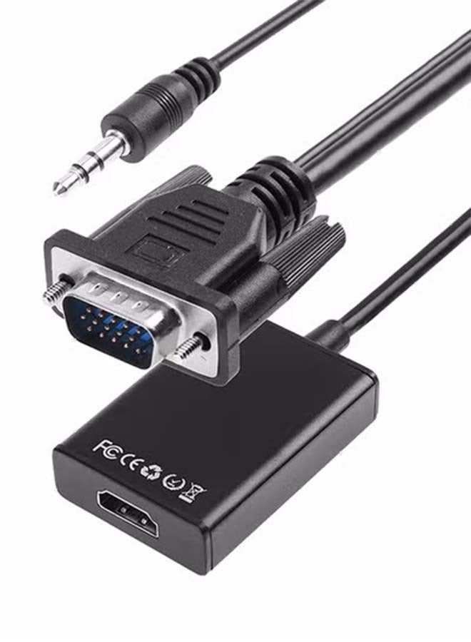 VGA To HDMI Converter Output 1080P HD With Audio Adapter Cable Black  - Image 1