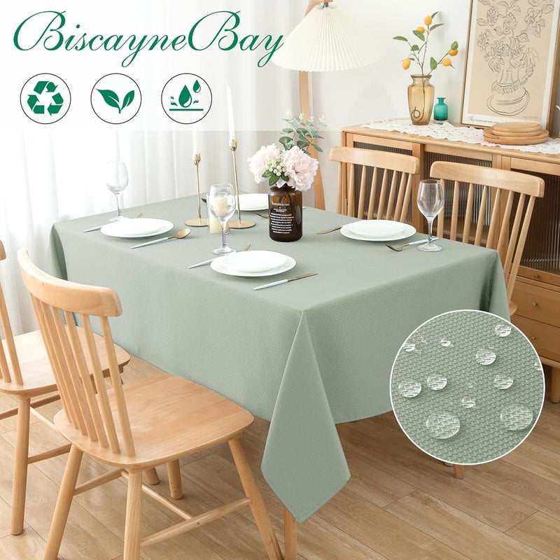 Square Tablecloth 54x54 Inch - Sage Green Water Resistant Fabric Table Cover - Image 3