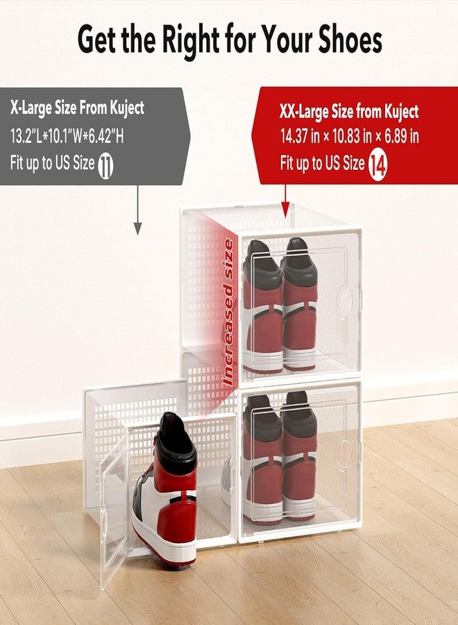 Kuject XX-Large Shoe Storage Boxes Organizers Clear Plastic Stackable 12 Pack, Shoe Rack & Holder Substitute, Sneaker Containers, Toy Storage Organizer Bins for Entryway, Closet, Under Bed, White - Image 2