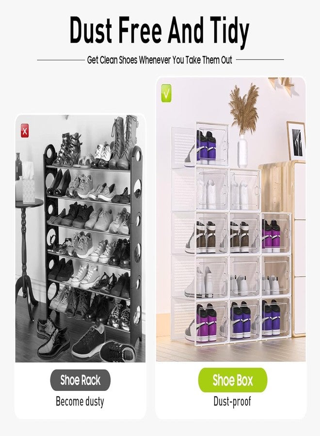 Kuject XX-Large Shoe Storage Boxes Organizers Clear Plastic Stackable 12 Pack, Shoe Rack & Holder Substitute, Sneaker Containers, Toy Storage Organizer Bins for Entryway, Closet, Under Bed, White - Image 5