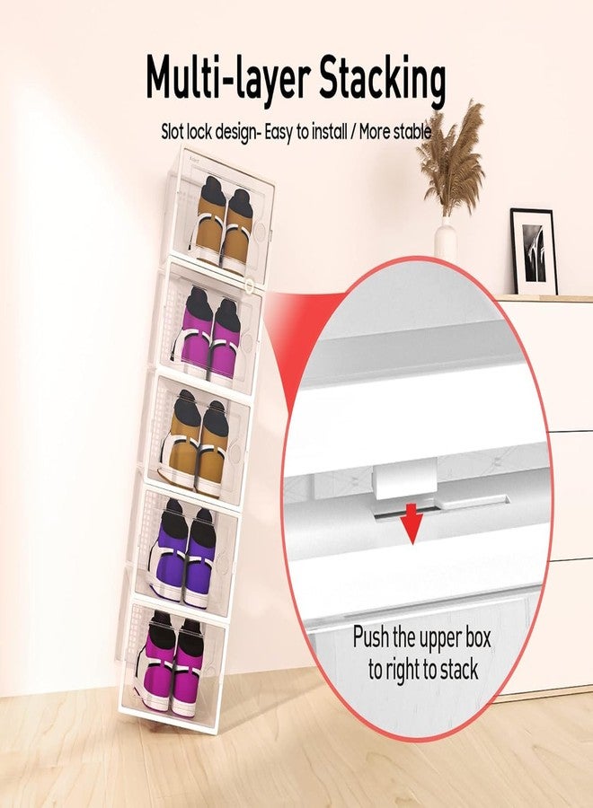 Kuject XX-Large Shoe Storage Boxes Organizers Clear Plastic Stackable 12 Pack, Shoe Rack & Holder Substitute, Sneaker Containers, Toy Storage Organizer Bins for Entryway, Closet, Under Bed, White - Image 4