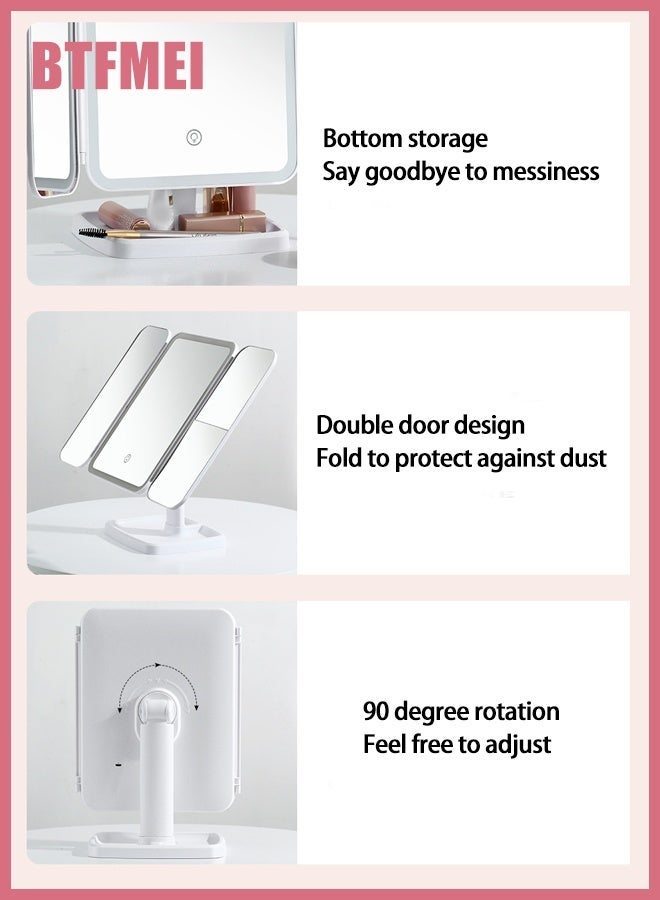 BTFMEI Tri-Fold Makeup Mirror Lights Lighted Makeup Mirror with 2x/3x Magnification,360° Rotation Portable LED Travel Vanity Mirror with 3 Light Modes and Adjustable Brightness Touch Control, Suitable for Novice Makeup Artists or Travel Essentials - Image 3