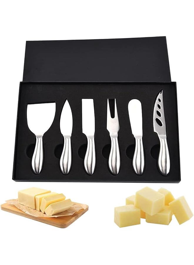 S-TOP 6 Piece Cheese Knife Set, Non-Stick Coated Cheese Knife Set, Stainless Steel Cheese Knives Cheese Fork Cheese Slicer Gifts for Cheese Lovers Anniversary Party - Image 1