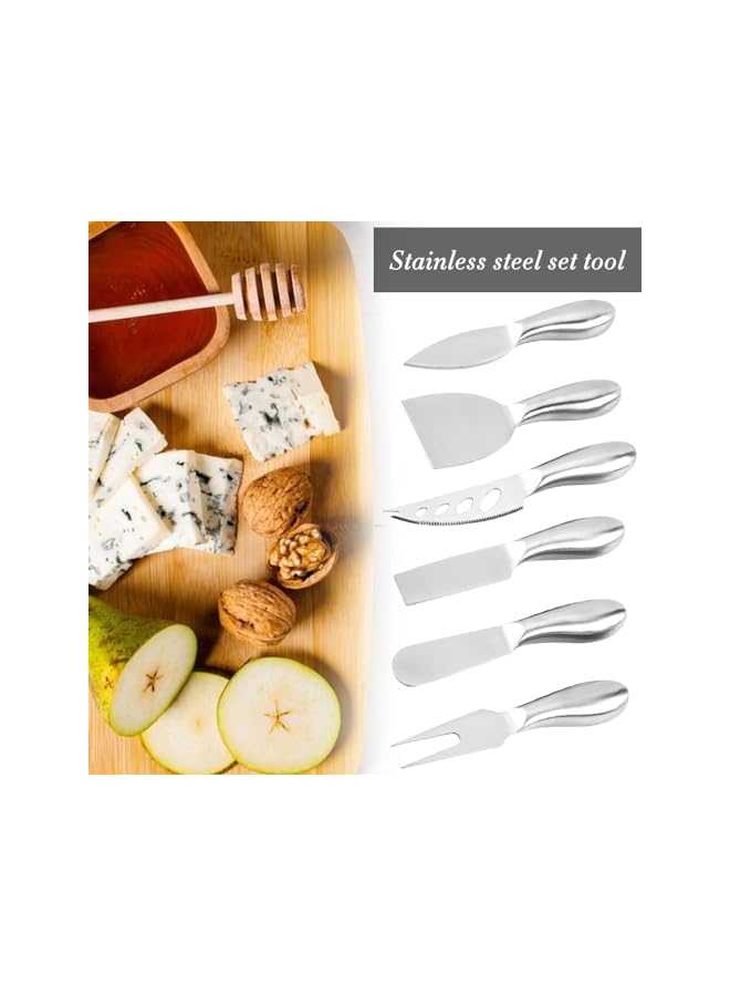 S-TOP 6 Piece Cheese Knife Set, Non-Stick Coated Cheese Knife Set, Stainless Steel Cheese Knives Cheese Fork Cheese Slicer Gifts for Cheese Lovers Anniversary Party - Image 3