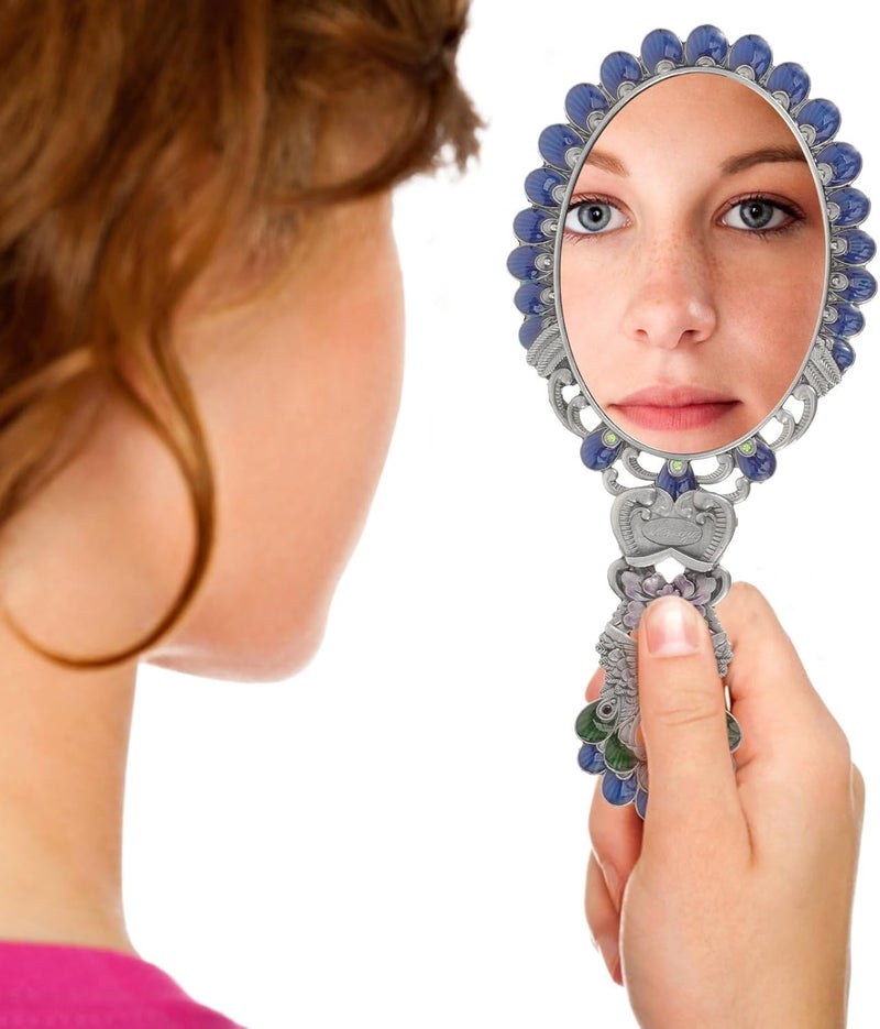 Uonlytech Vintage Handheld Peacock Pattern Folding Metal Makeup Mirror 2pcs Compact Decorative Small Mirror for Women Travel and Vanity Use - Image 5
