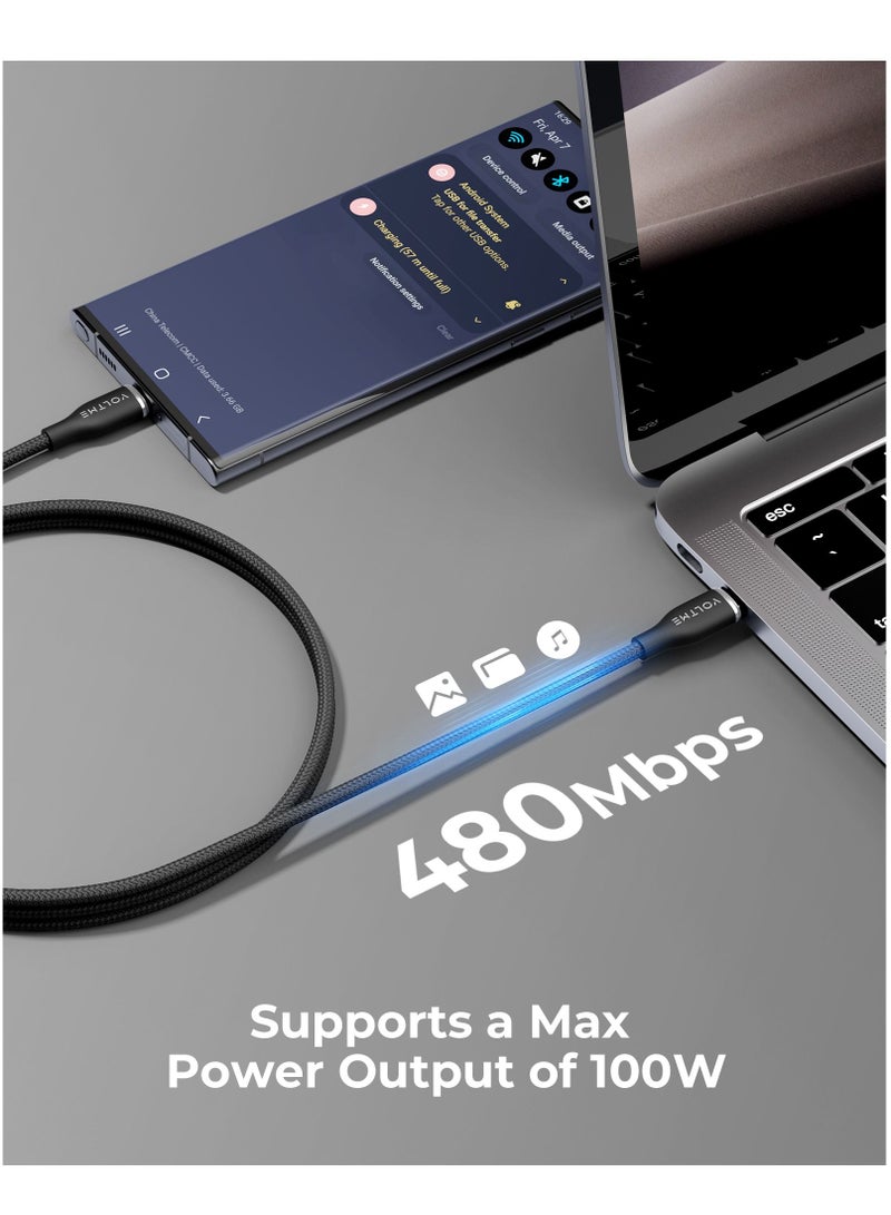 VOLTME 100W USB C to USB C Fast Charging Cable 1m/3.3ft, Dual Nylon Braided Cable, PD 5A Type C Cord, Compatible with iPhone Air, iPhone 17/17 Pro/17 Pro Max, 16/15 Series, iPad Pro/Air, MacBook Pro/Air 2023, Samsung Galaxy 25/24/23 Ultra, Huawei P60, Xiaomi 14/13, Google Pixel 9/8, Dell XPS, Lenovo ThinkPad X1, Asus ROG, HP Spectre, LG, Tablets, Nintendo Switch and More - Black - Image 5