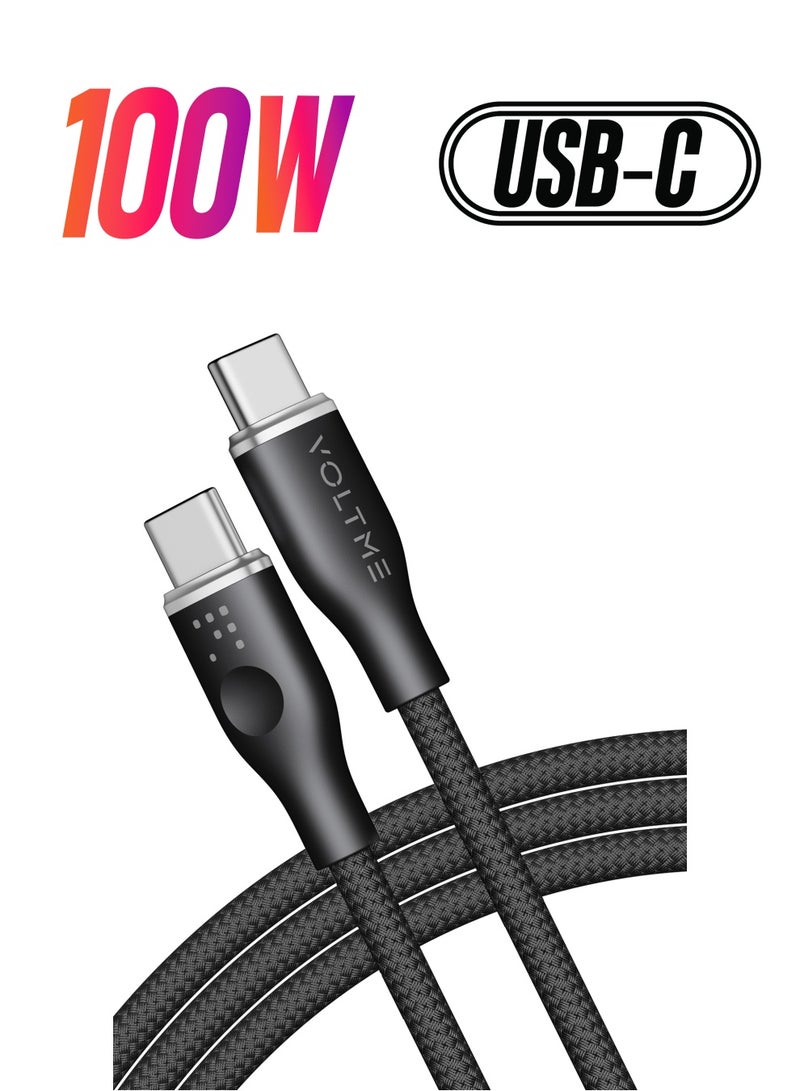 VOLTME 100W USB C to USB C Fast Charging Cable 1m/3.3ft, Dual Nylon Braided Cable, PD 5A Type C Cord, Compatible with iPhone Air, iPhone 17/17 Pro/17 Pro Max, 16/15 Series, iPad Pro/Air, MacBook Pro/Air 2023, Samsung Galaxy 25/24/23 Ultra, Huawei P60, Xiaomi 14/13, Google Pixel 9/8, Dell XPS, Lenovo ThinkPad X1, Asus ROG, HP Spectre, LG, Tablets, Nintendo Switch and More - Black - Image 1