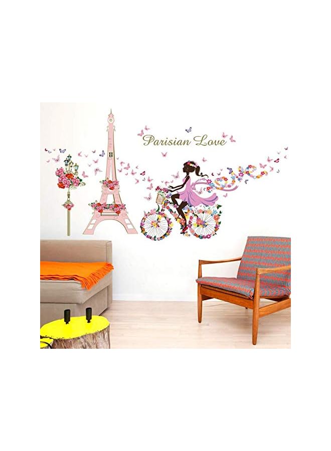 Zaboon ملصق حائط قابل للإزالة مقاوم للماء لفتاة الدراجة الجميلة برج الفراشة لتزيين غرفة المعيشة وغرفة النوم - Image 1