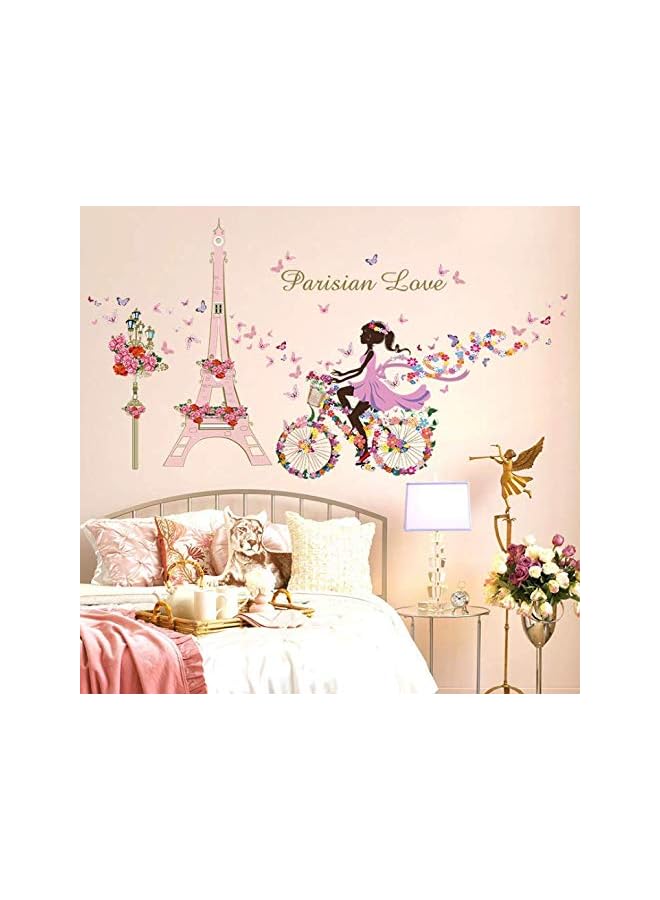 Zaboon ملصق حائط قابل للإزالة مقاوم للماء لفتاة الدراجة الجميلة برج الفراشة لتزيين غرفة المعيشة وغرفة النوم - Image 3