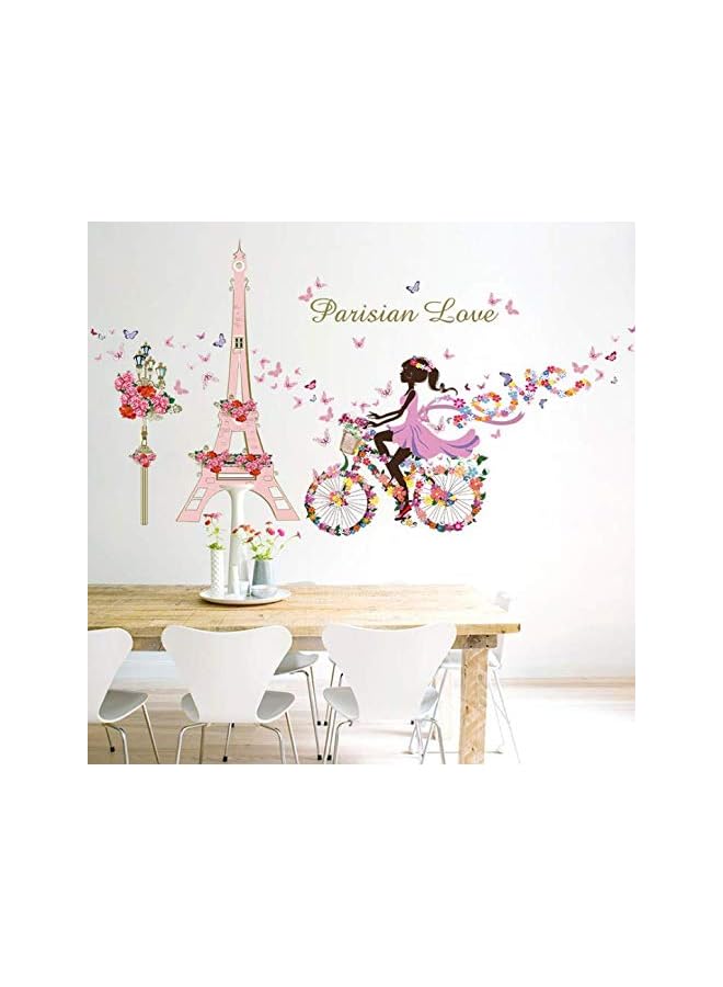 Zaboon ملصق حائط قابل للإزالة مقاوم للماء لفتاة الدراجة الجميلة برج الفراشة لتزيين غرفة المعيشة وغرفة النوم - Image 2